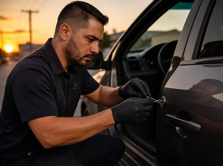 Laredo locksmith helping a customer with a vehicle lockout